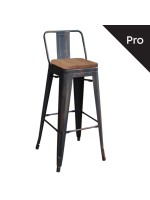 RELIX Wood Σκαμπό Bar-Pro με Πλάτη, Μέταλλο Βαφή Antique Black, Απόχρωση Ξύλου Dark Oak