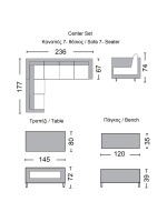 CENTER Set Σαλόνι Καθιστικό - Τραπεζαρία Κήπου 9-θέσεων, Μέταλλο-Wicker Γκρι+ Μαξιλάρια