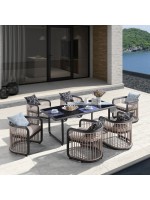 CITY Dining Set Τραπεζαρία Κήπου Βεράντας: Τραπέζι + 6 Πολυθρόνες Alu Ανθρακί - Μπεζ