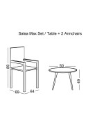 SALSA MAX Set Κήπου - Βεράντας Μέταλλο Βαφή Μαύρο, Wicker Φυσικό: Τραπεζάκι+2 Πολυθρόνες