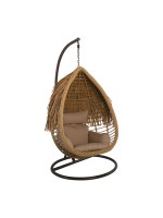 SALSA TROPIC Κρεμαστή Πολυθρόνα, Wicker Φυσικό, Μέταλλο Brown, Μαξιλάρι Μπεζ