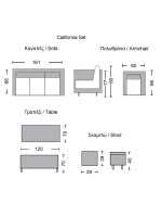 CALIFORNIA Σαλόνι - Τραπεζαρία Τραπέζι+3Θέσιος+2 Πολυθρόνες+ 2 Σκαμπό Μέταλλο - Wicker Γκρι