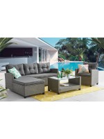 PATIO Set Σαλόνι Καθιστικό Κήπου Μέταλλο, Wicker Γκρι Μαξιλάρια Σκούρο Γκρι