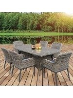 HAVANA Set Τραπεζαρία Κήπου ALU,Wicker Grey Brown-Ανθρακί: Τραπέζι 180x90 + 6 Πολυθρόνες