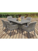 HAVANA Set Τραπεζαρία Κήπου ALU,Wicker Grey Brown-Ανθρακί: Τραπέζι 160x90 + 6 Πολυθρόνες