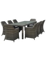 ESPERIA Set Τραπεζαρία Κήπου ALU,Wicker Grey Brown-Ανθρακί: Τραπέζι 230x100 + 8 Πολυθρόνες