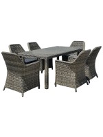 ESPERIA Set Τραπεζαρία Κήπου ALU,Wicker Grey Brown-Ανθρακί: Τραπέζι 180x90 + 6 Πολυθρόνες