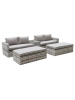 ASCOT Set Wicker Alu, Καναπές 4Θέσιος+2 σκαμπό+Τραπεζάκι, Wicker Grey White,  Μαξιλ.Μπεζ