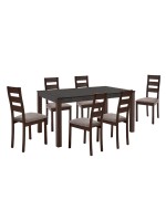 SIENNA Set (1+6) Τραπεζαρίας - Κουζίνας, Σκούρο Καρυδί, Melamine Greystone,Ύφασμα Μπεζ