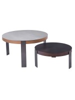 TRENDY Set-2 Τραπεζάκια Σαλονιού, Μέταλλο Ανθρακί, Sintered Stone Καρυδί-Cement