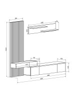 Σύνθετο σαλονιού Litende pakoworld sonoma-λευκό 249.5x42x199.5εκ