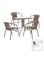 Tραπεζαρία Obbi-Watson pakoworld σετ 5τεμ καφέ μέταλλο-pe rattan 80x80x70εκ