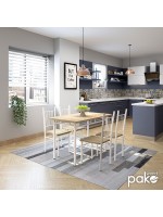 Τραπεζαρία Roza pakoworld σετ 5τμχ χρώμα sonoma - πόδια λευκό gloss 120x70x75εκ