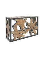 Κονσόλα Donis Inart φυσικό-μαύρο μασίφ ξύλο teak 120x40x75εκ