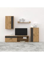 Σύνθετο σαλονιού Zarifa pakoworld oak-μαύρο μελαμίνης 190x35x190εκ