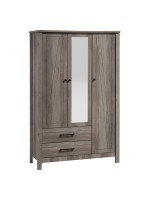 Ντουλάπα ρούχων Tara pakoworld τρίφυλλη καθρέπτης rustic oak 121x52x193εκ